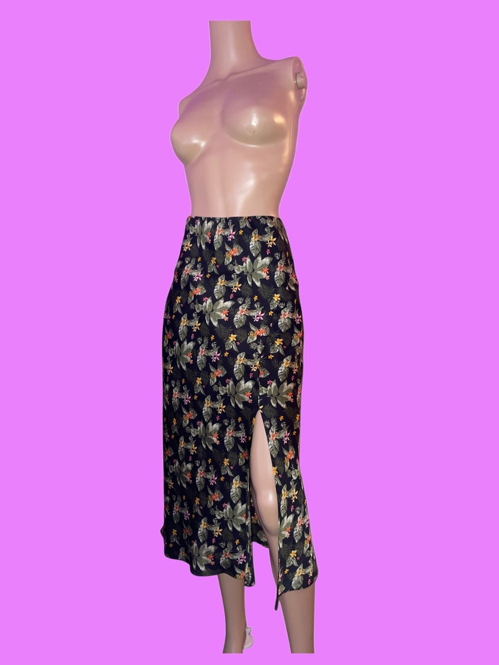high waisted midi skirt with leg slit